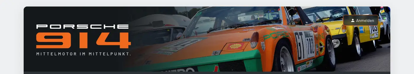 Header of the Porsche 914 forum with an orange racing car and 914 wordmark.