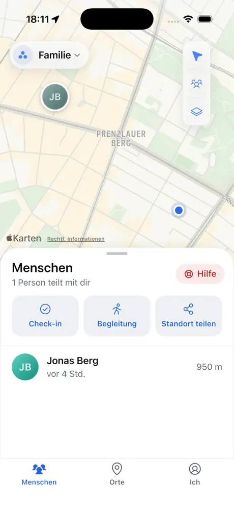 Orbit zeigt die Personenübersicht einer privaten Standortfreigabe.